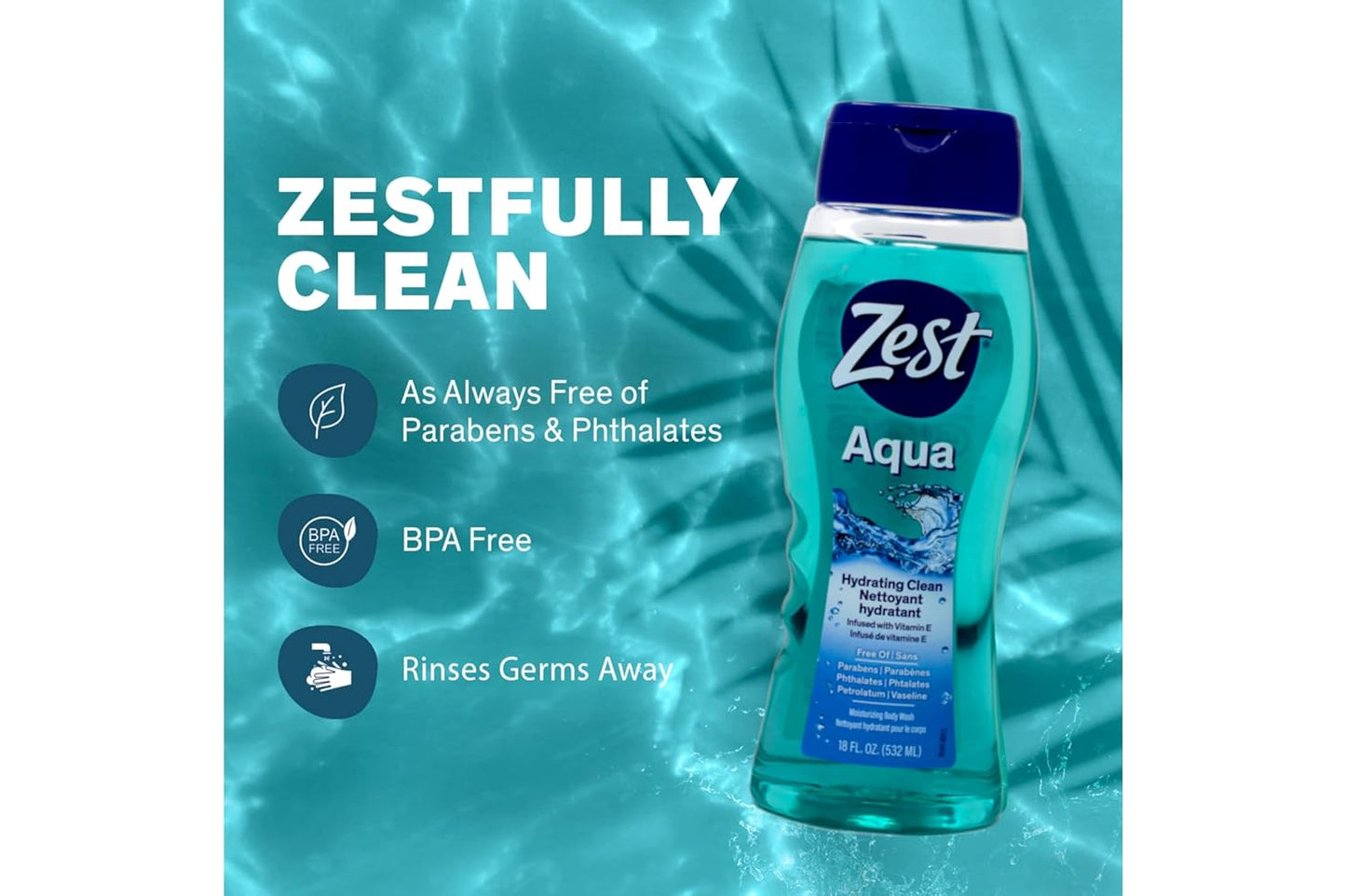 Zest Aqua Body Wash - Refreshing Hydrating Formula | 18 Oz (Pack of 4)