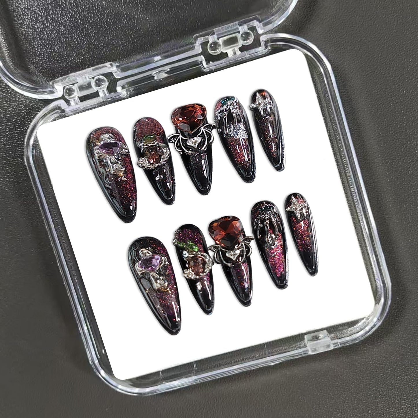 Christmas Press-On Nails - Short Square Gel Full Cover with Reindeer & Santa Designs