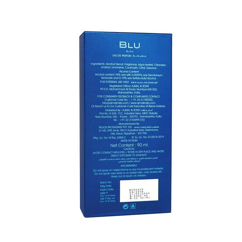 Ajmal Blu EDP Original, 90 mL, transparent