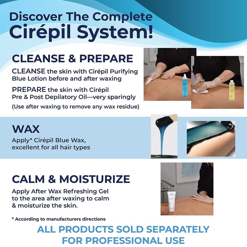Cirepil - Blue - 400g / 14.11 oz Hard Wax Beads Bag - Face & Body Wax, Unscented & No Strip Needed - Perfect for Sensitive Skin & Brazilian Waxing - Fluid Gel Texture, Easy Hair-Removal