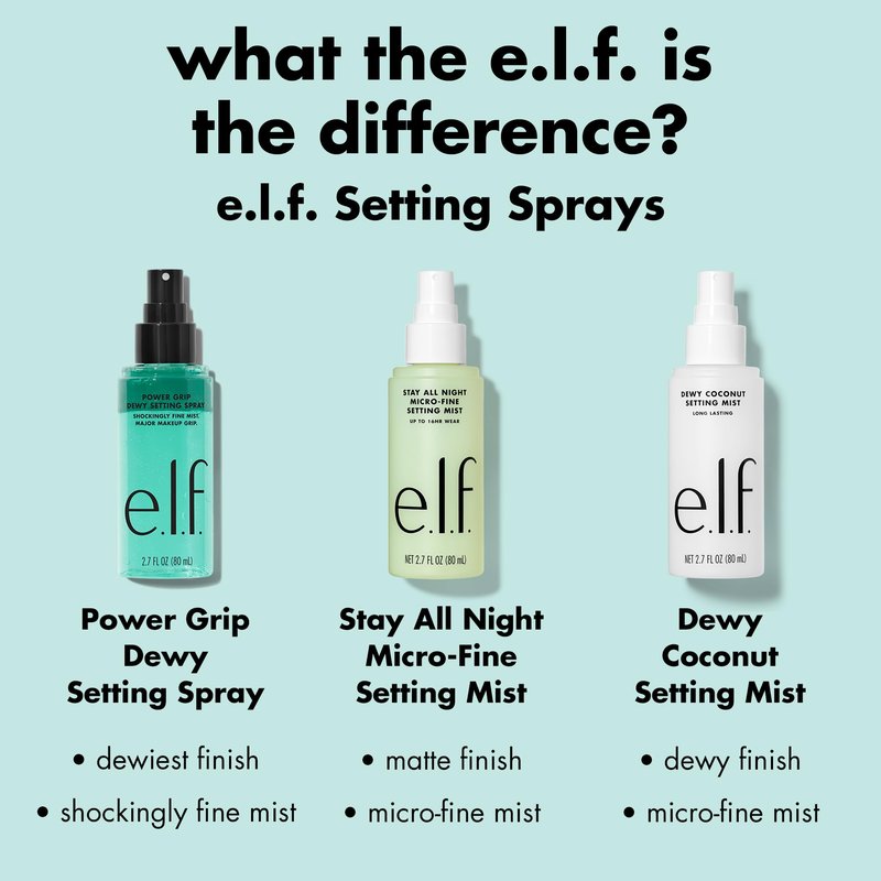 e.l.f. Power Grip Dewy Setting Spray, Ultra Fine Mist Made With Hyaluronic Acid, Grips Makeup For A Hydrated, Dewy Finish, Vegan & Cruelty-Free