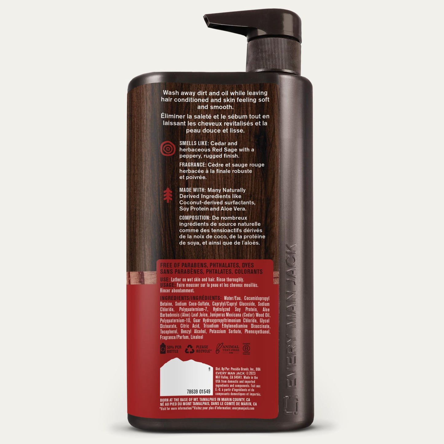 Every Man Jack Cedar + Red Sage Mens 3-in-1 All Over Wash for All Skin and Hair Types - Body Wash, Shampoo and Conditioner with Naturally Derived Ingredients - Paraben & Dye Free - 28.8oz - 2 Pack