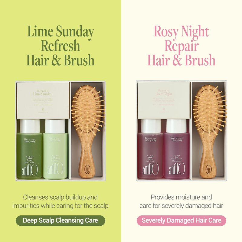 anillO Lime Sunday Refresh Hair Shampoo & Conditioner with Brush Set - Deep Cleansing & Damage Repair Korean Hair Care with Tangerine, Proteins & Ceramides - Silicone & Sulfate Free (2EA, 1.85 fl oz)