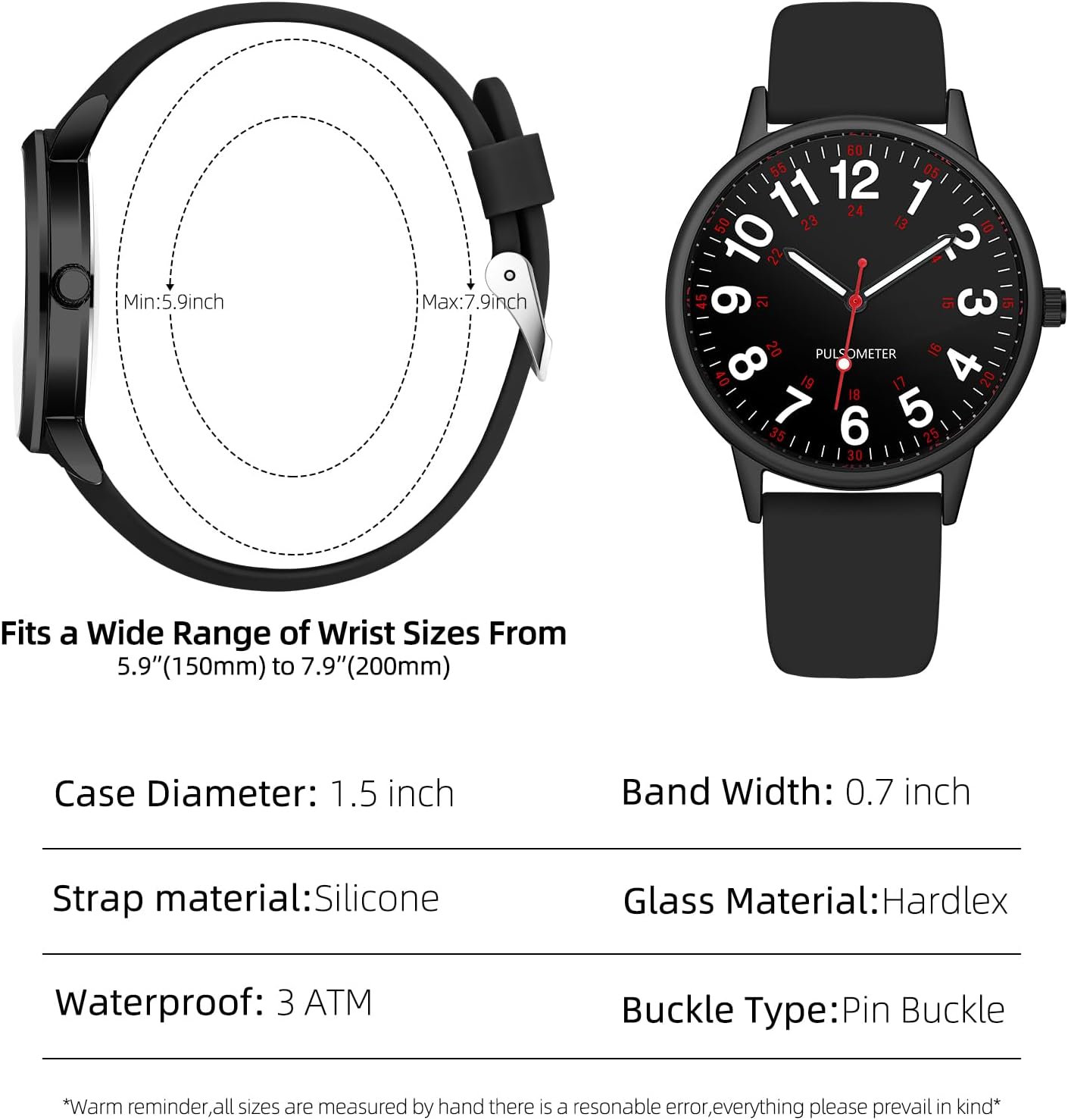 Waterproof Nurse Watch for Medical Professionals,Doctors Nursing Women Men,12/24 Hour Military Time,Analog Watch with Second Hand Nursing Luminouse Easy Read Dial Nurse Watches for Women