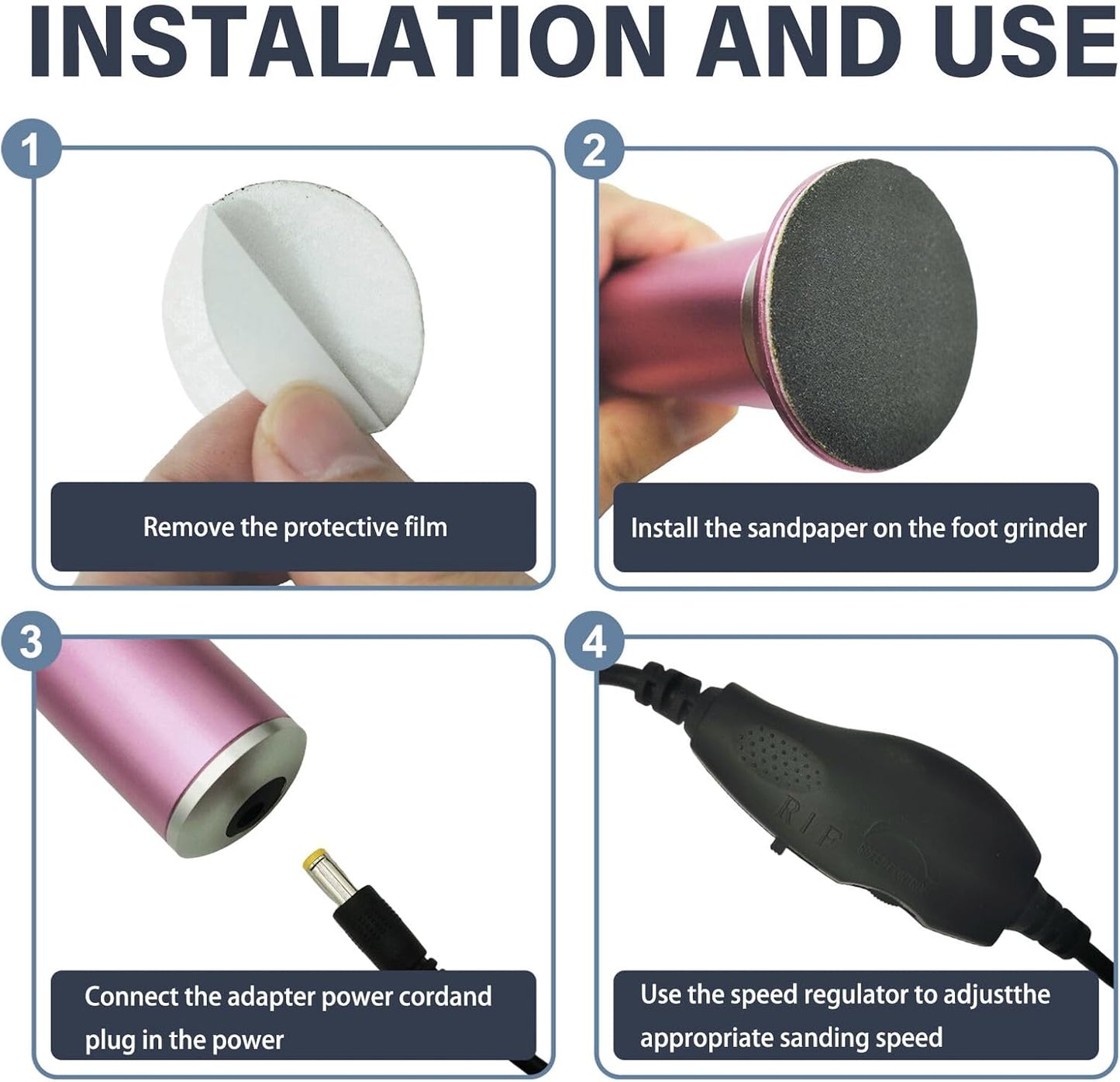 Electric Foot File Callus Remover for Smooth Feet - 60 Sandpaper Discs Included