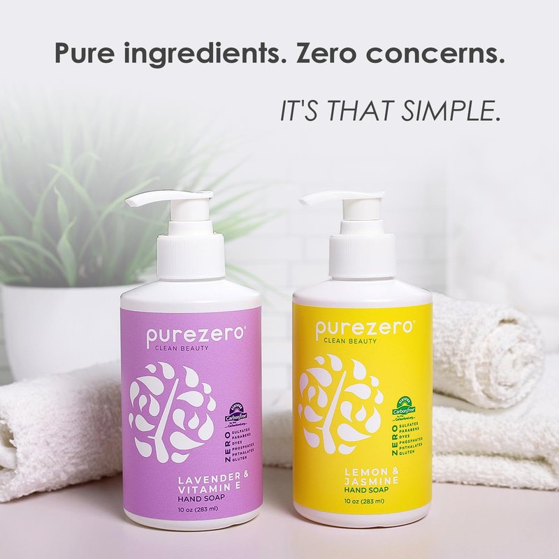 Purezero Lavender & Vitamin E Hand Soap Soothing & Hydrating, Paraben-Free & Vegan Liquid Hand Wash for Bathroom or Kitchen, USA-Made, Cruelty-Free, 10 ounces (3 Pack)