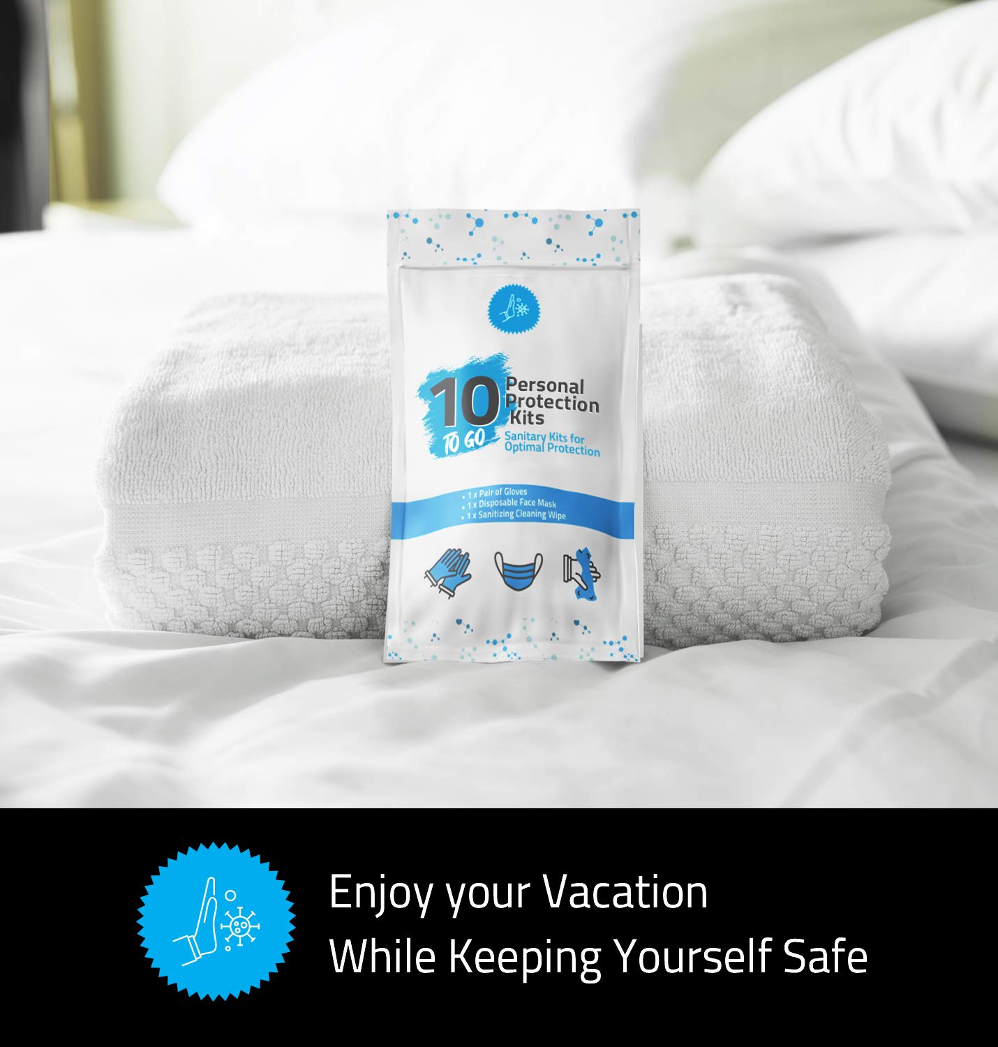 Personal Protection Kit 10-Pack | Travel-Ready PPE with Gloves, Wipes & Masks