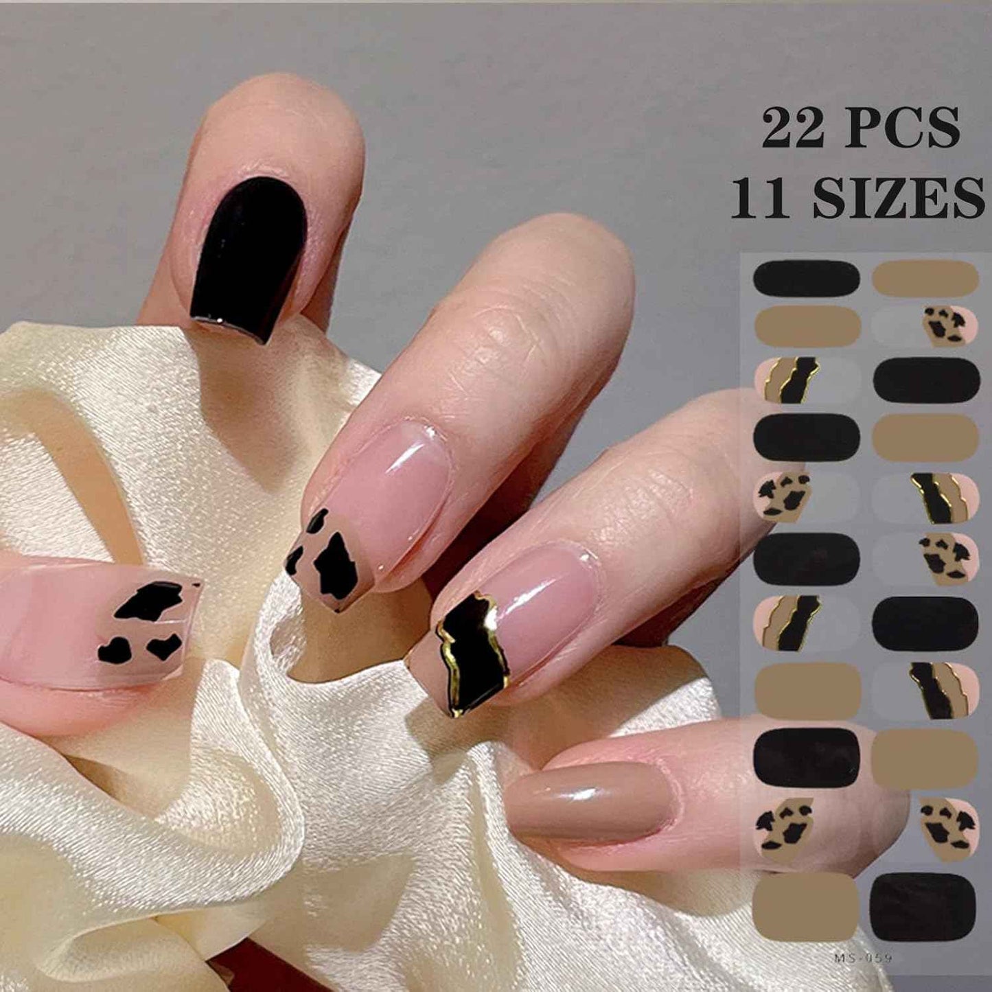 Nail Wraps Art Stickers for Coffin & Ballerina Nails - Glitter & Leopard Designs