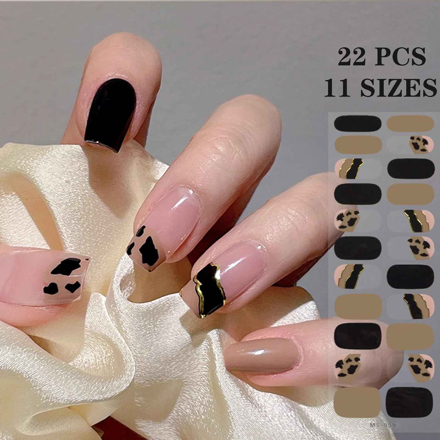 Nail Wraps Art Stickers for Coffin & Ballerina Nails - Glitter & Leopard Designs