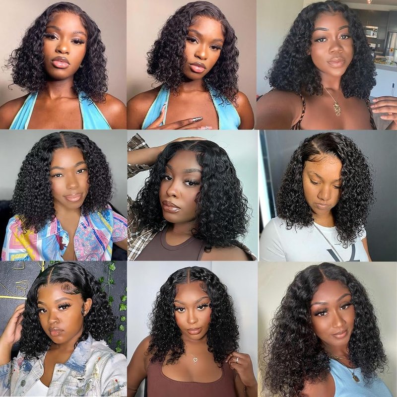 virginess Wear and Go Glueless Wigs Human Hair Pre Plucked Pre Cut Deep Wave Curly Bob Wig Human Hair Lace Front Wigs for Black Women 4x4 Lace Closure Human Hair Bob Wigs Glueless 10 Inch