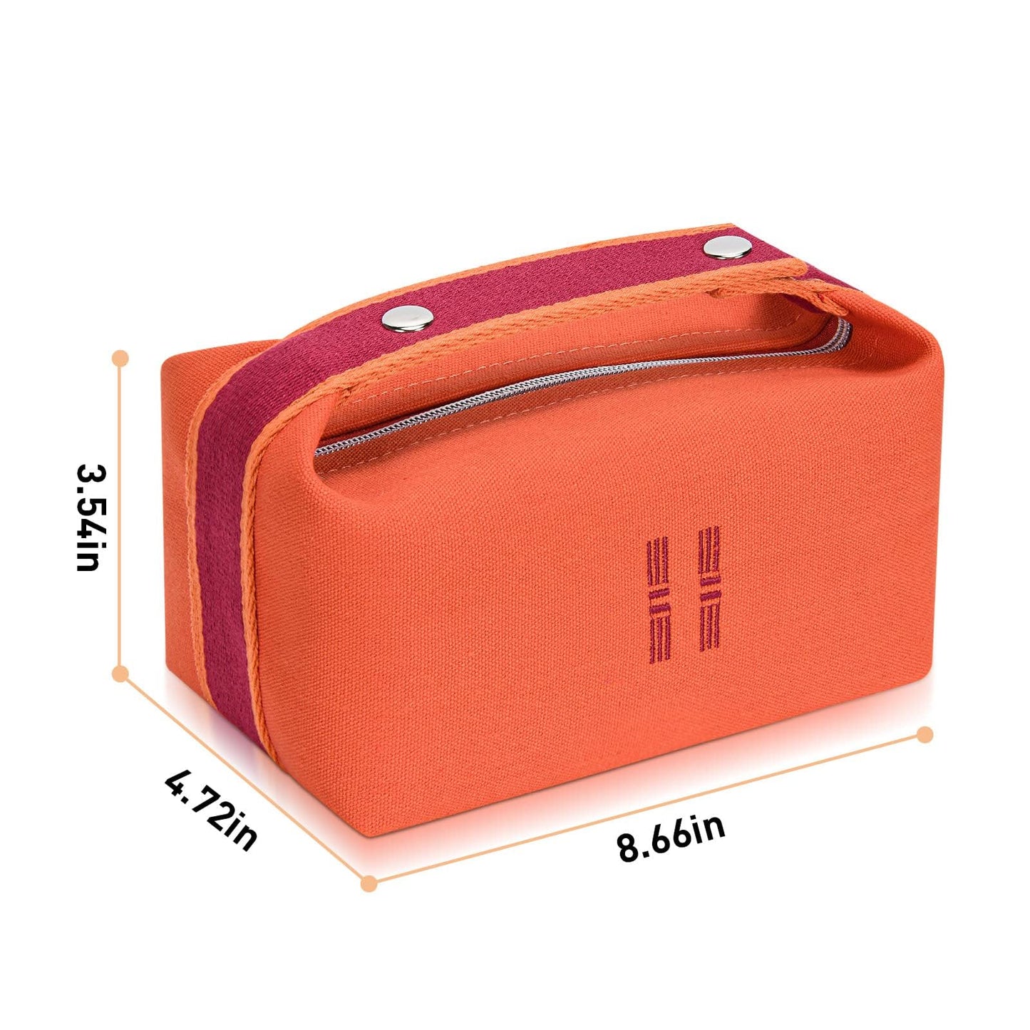 Sluxa Fashion Makeup Bag for Women, Orange Red Canvas Make up Travel Bag,Luxury Cosmetic Bag Organizer for Women(Full updated)