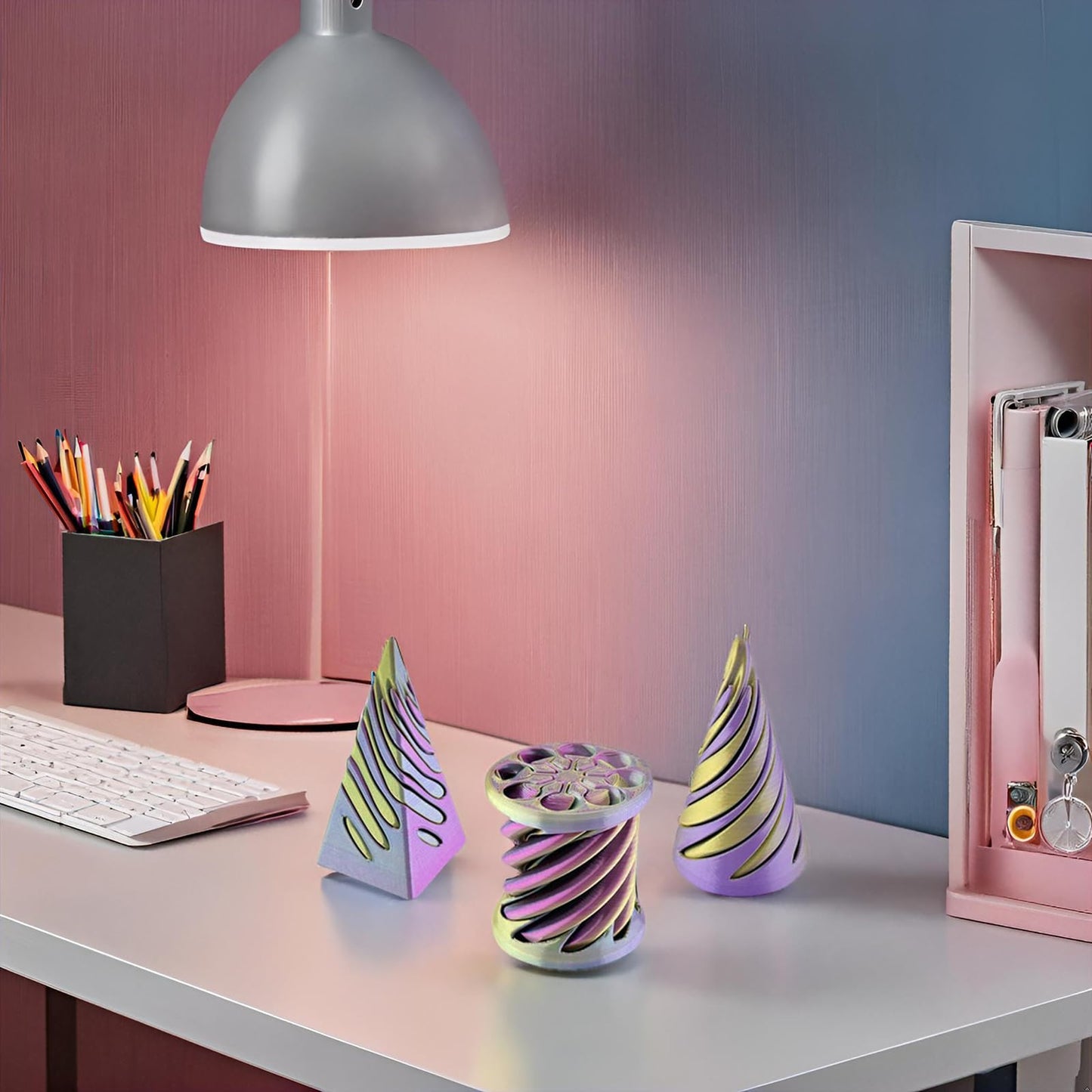 3 Packs Impossible Cone, Spiral Cone Fidget Toy 3D Printed Spiral Cone Toy, Pyramid Passthrough Sculpture, Mini Cones Pass Through Pyramid Fidget Toy for Stress and Anxiety Relaxing
