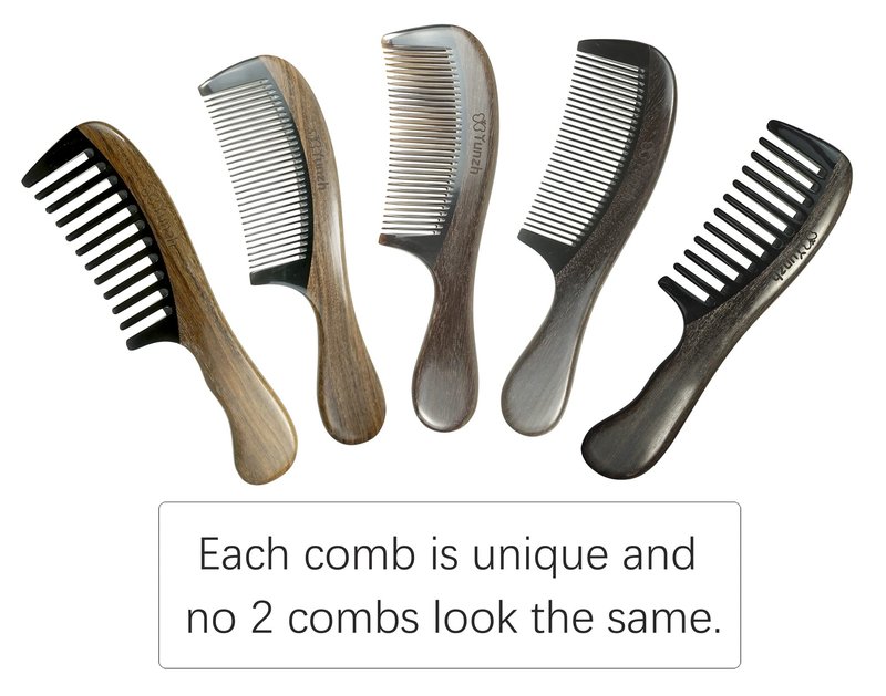 YunZh Buffalo Horn Comb Fine Tooth and Wide Tooth Wooden Comb for Women Men, 2PCS