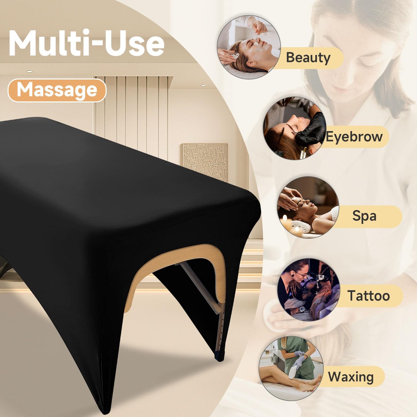 Elastic Lash Bed Cover Black Massage Table Cover Made of 90% Polyester and 10% Spandex, Spa Sheet Set for Lash Extension Bed or Massage Table
