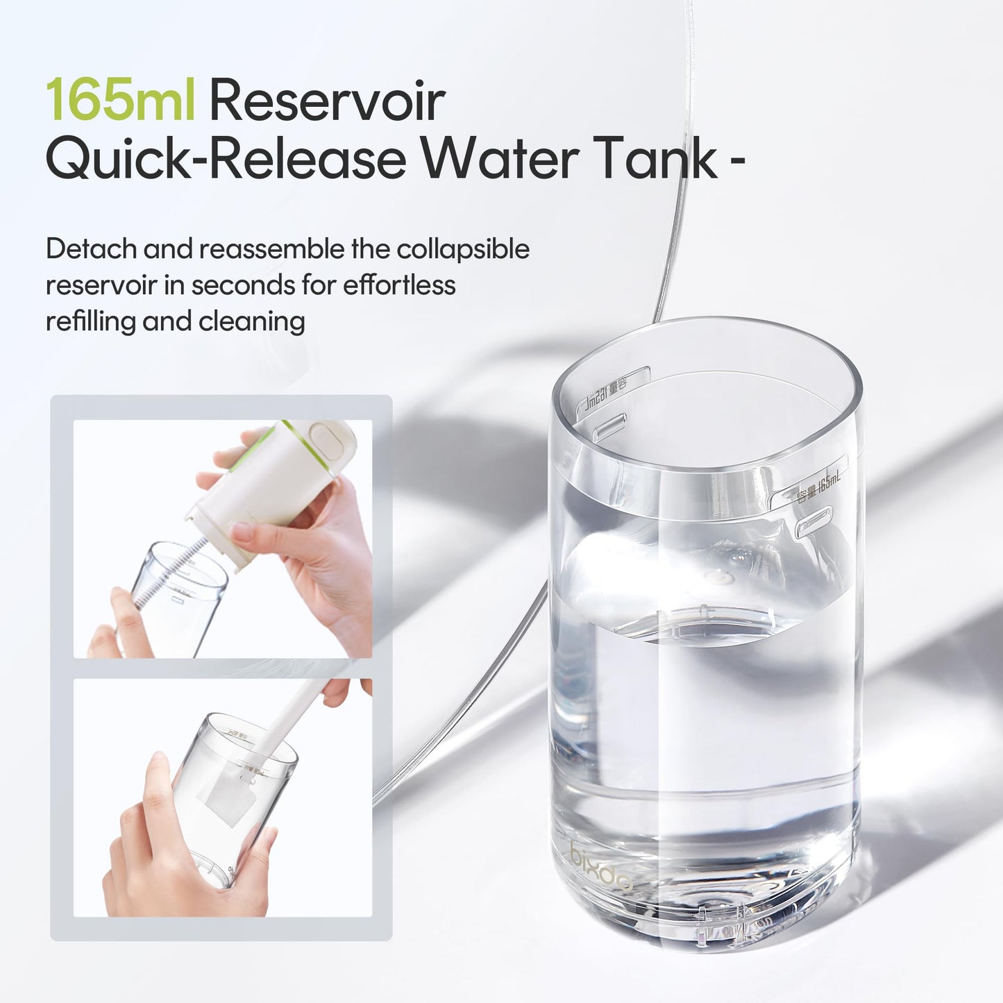 bixdo Water Flosser Portable for Travel - Mini Water Flosser with 3 Modes, IPX7 Waterproof, 360° Nozzles, Cordless Water Dental Flosser for Teeth Cleaning Flossing for Adults, Braces & Sensitive Gums
