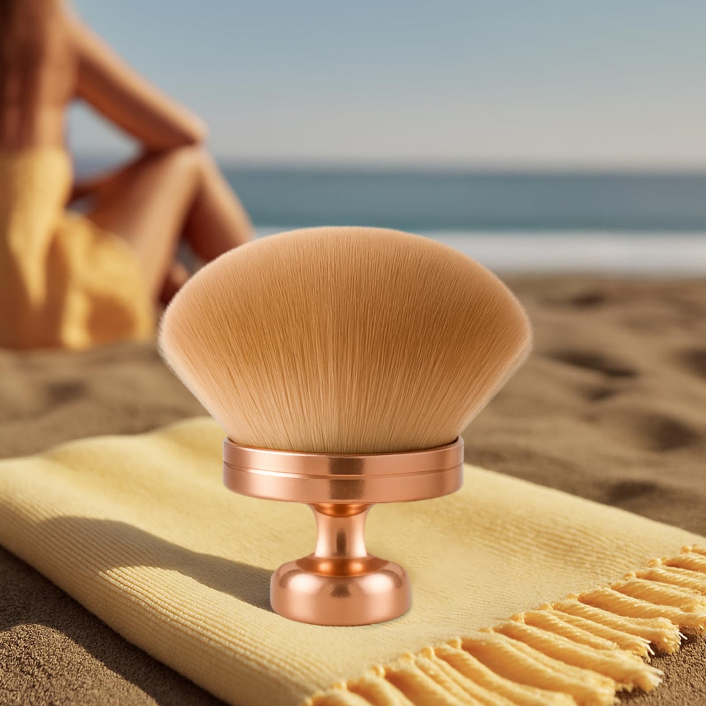 OriginButy Kabuki Self Tanner Brush – Round Dome Blending Brush for Face & Body, Palm-Grip Applicator for Smooth, Streak-Free Tan | Soft Synthetic Bristles, Washable & Reusable (Gold)