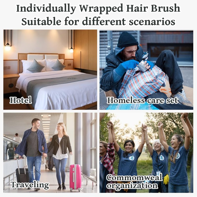 FufuHalo Bulk Hair Brushes 100 PCS Individually Wrapped Hair Brush Bulk, Disposable Hair Brushes Homeless Supplies Bulk Suitable for Charity Donation,Hotel,Shelter,Home(Black)