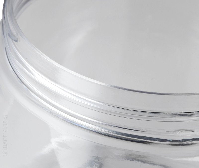 (6 Pack) 8 oz Clear Plastic Low Profile Wide Mouth Jar with Gold Metal Overshell Lid Refillable Empty Storage Containers