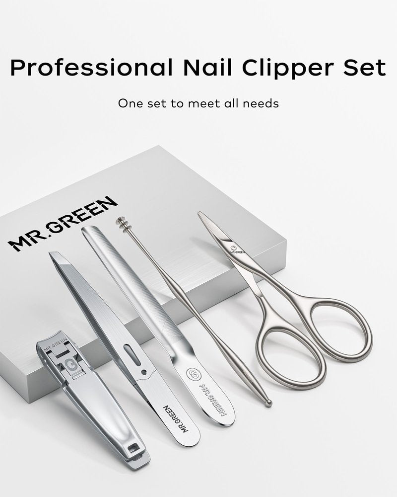 MR.GREEN Nail Clippers, 5PCS Nail Clipper Set with Ultra-Thin Fingernail Clippers,Nail File, Tweezers, Scissors, Professional Manicure Set for Men and Women, Nail Cutter with Leather Case (Blue)