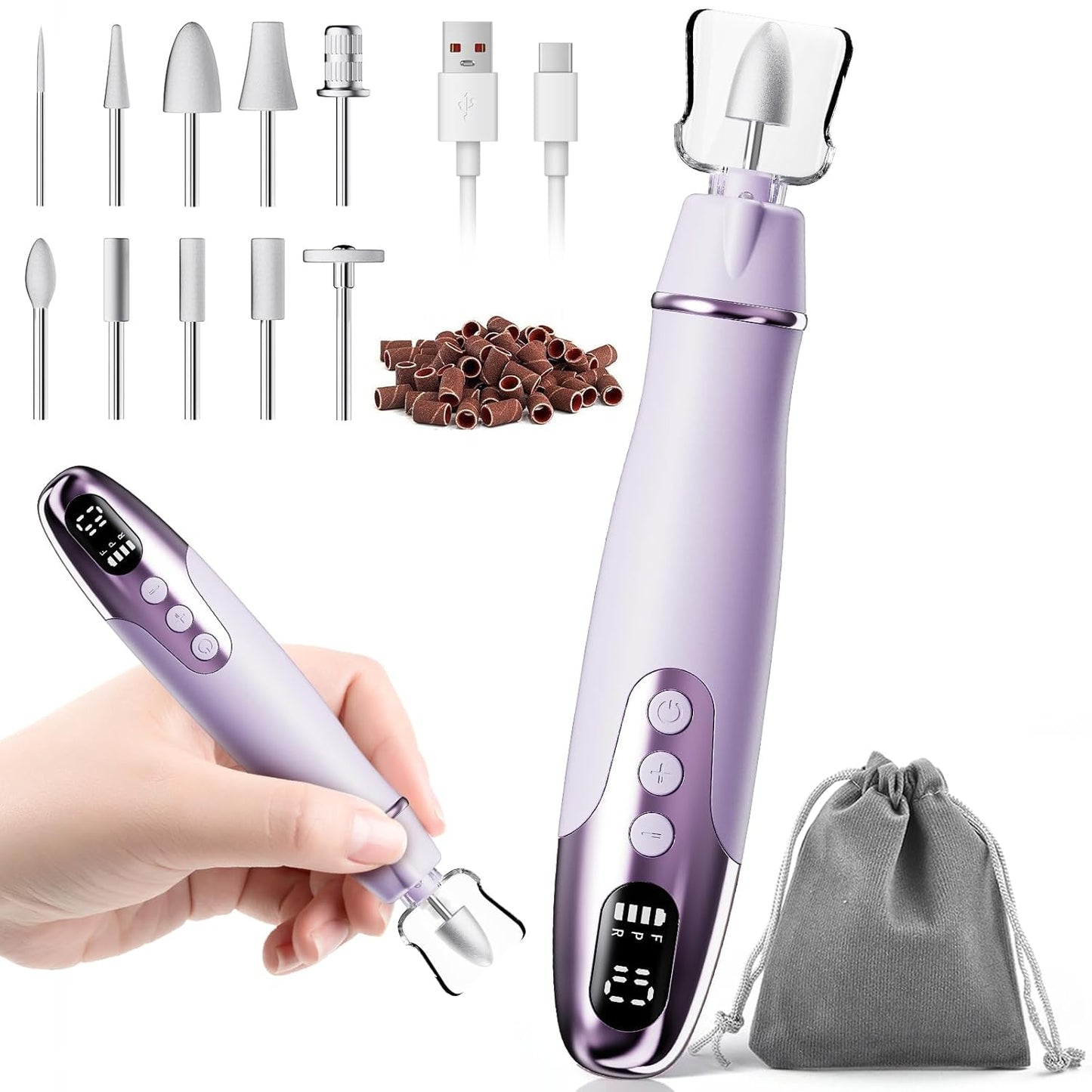 Aleanu Cordless Nail Drill Kit - 10 Speed Rechargeable Manicure & Pedicure Tools for Thick Nails, Cuticles & Pets (Purple)