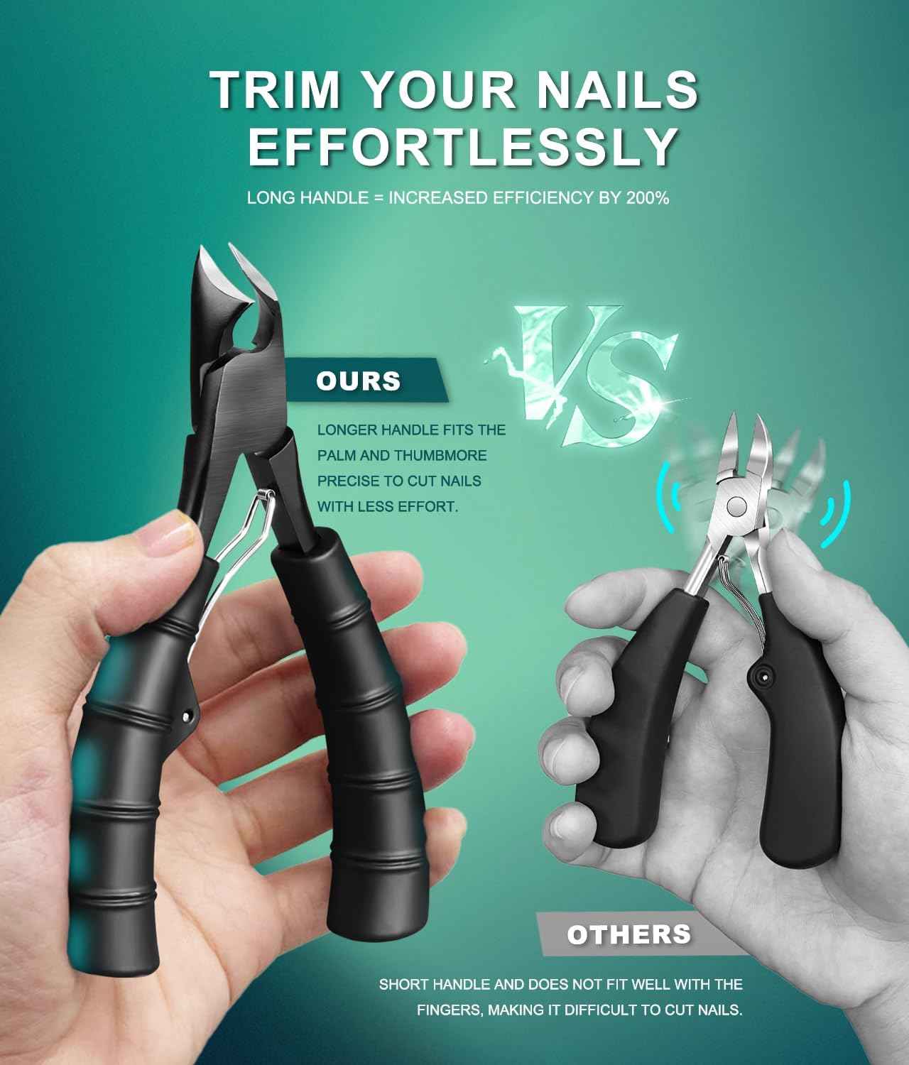 Ingrown Toenail Tool Kit with Wide Jaw & 360° Rotating Long Handle Clipper