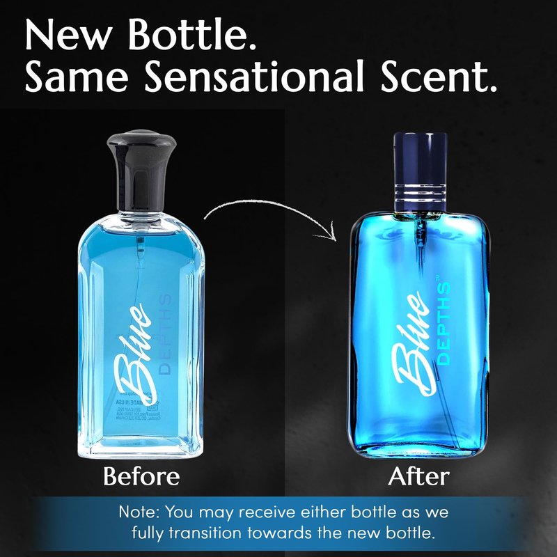 PB ParfumsBelcam Blue Depths Eau de Toilette Fragrance Spray - 3.4 Fl Oz. Fresh Aquatic Cologne for Men with Crisp Citrus, Warm Musk & Amber Scent, Crafted with Premium Oils for Day & Night Use