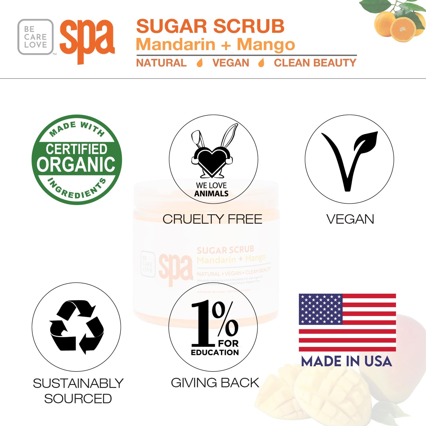 BCL Spa Sugar Scrub, Mandarin Mango For Hands, Feet and Body, 16 oz