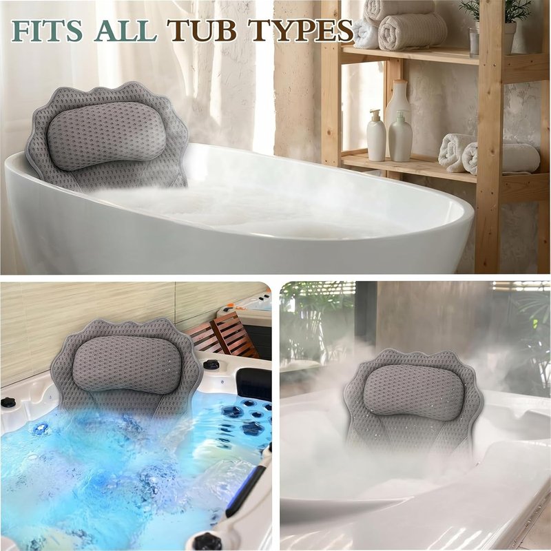 Ergonomic Bath Pillow - Luxury 4D Bathtub Support with 6 Suction Cups | Fits All Bathtubs