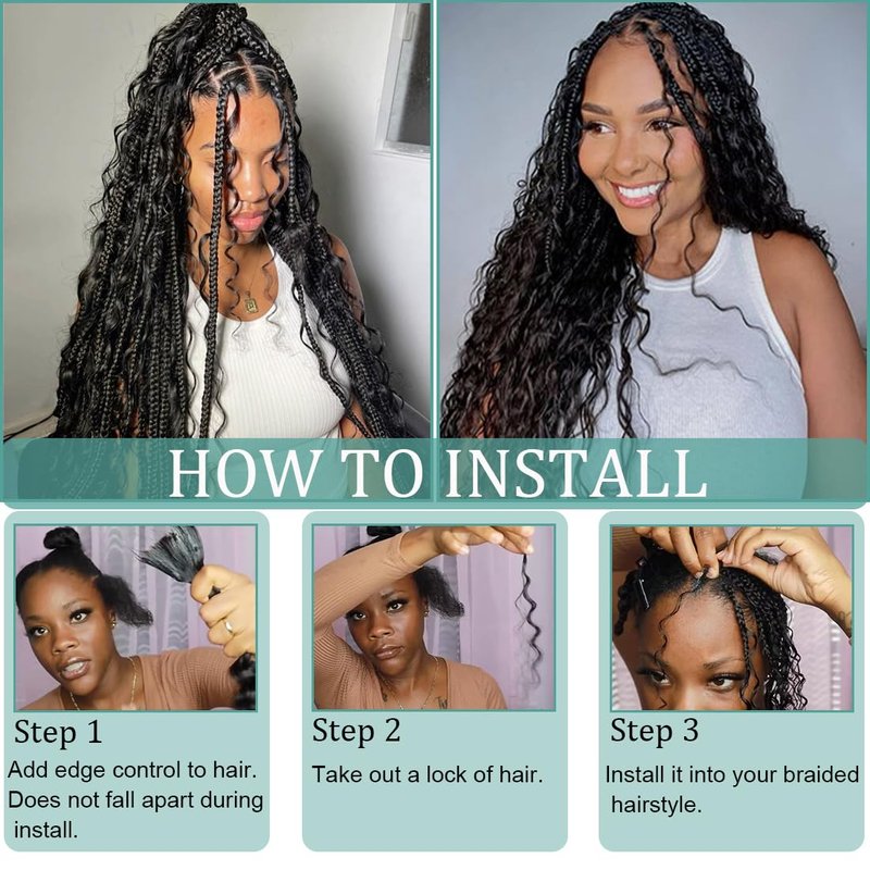 Human Braiding Hair for Boho Braids Human Hair Braiding No Weft Wet and Wavy Human Hair Braiding Hair Extensions For Boho Braids 2 Bundles 100g(20inch,#1B Black Water Wave)