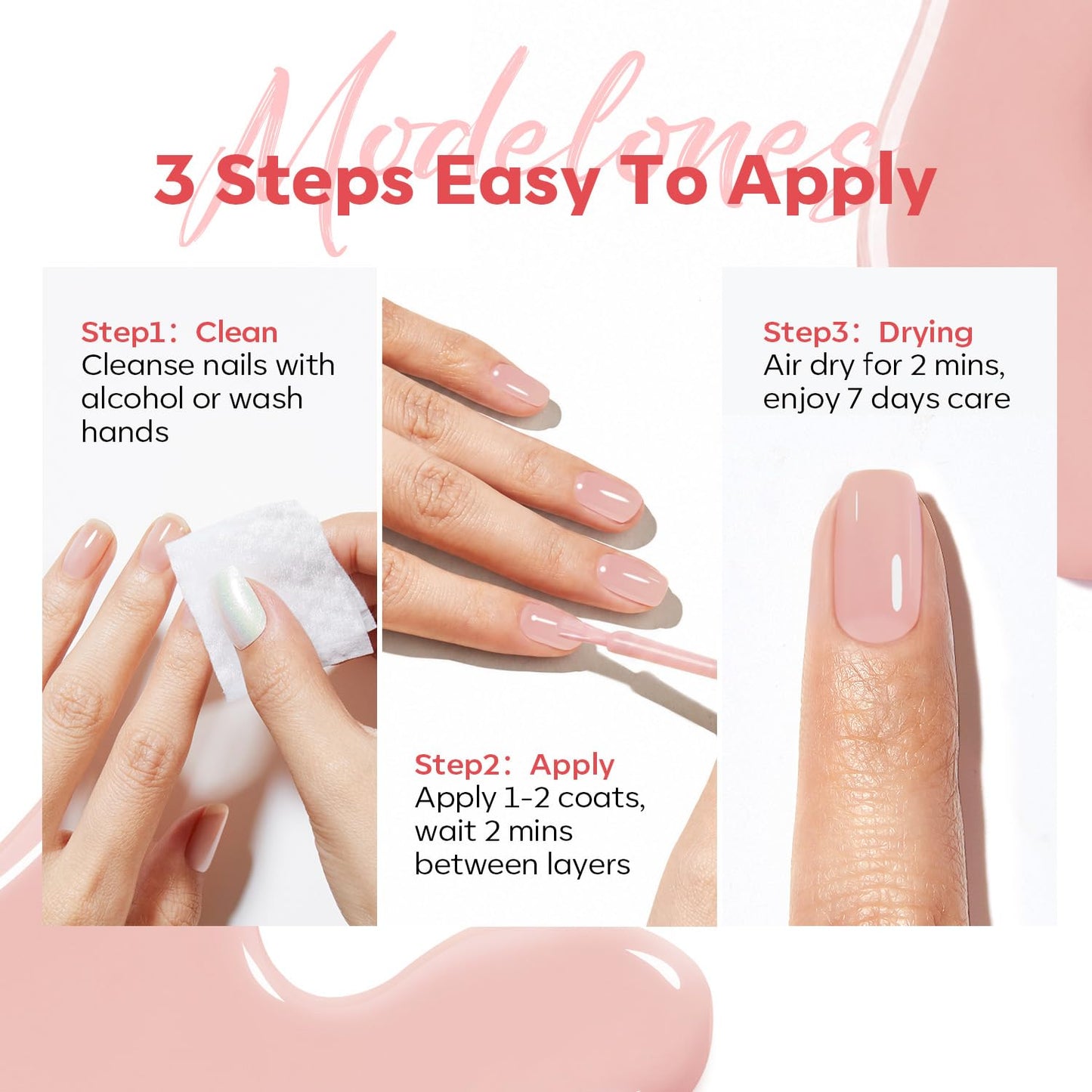 modelones Nail Strengthener and Growth Peachy Pink Nail Polish Nail Repair for Damaged Nails Hardener Strengthening Polish Natural Concealer Foundation Toenails & Nail Care Gifts for Women