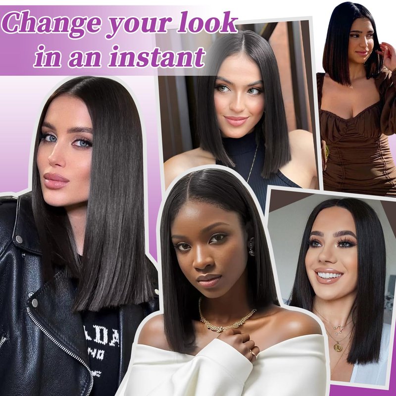 TENACOO Chocolate Brown Short Straight Bob Wig for Women T Part Synthetic Lace Front Bob Glueless Wig Middle Center Part Shoulder Length Bob Lace Wigs for Daily Party Christmas (Brown-14 Inches)