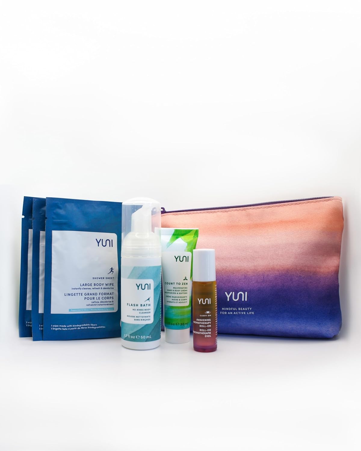 YUNI Beauty Travel Essentials Kit - 7pc Natural Body Care Set | Cleanse, Refresh, Hydrate