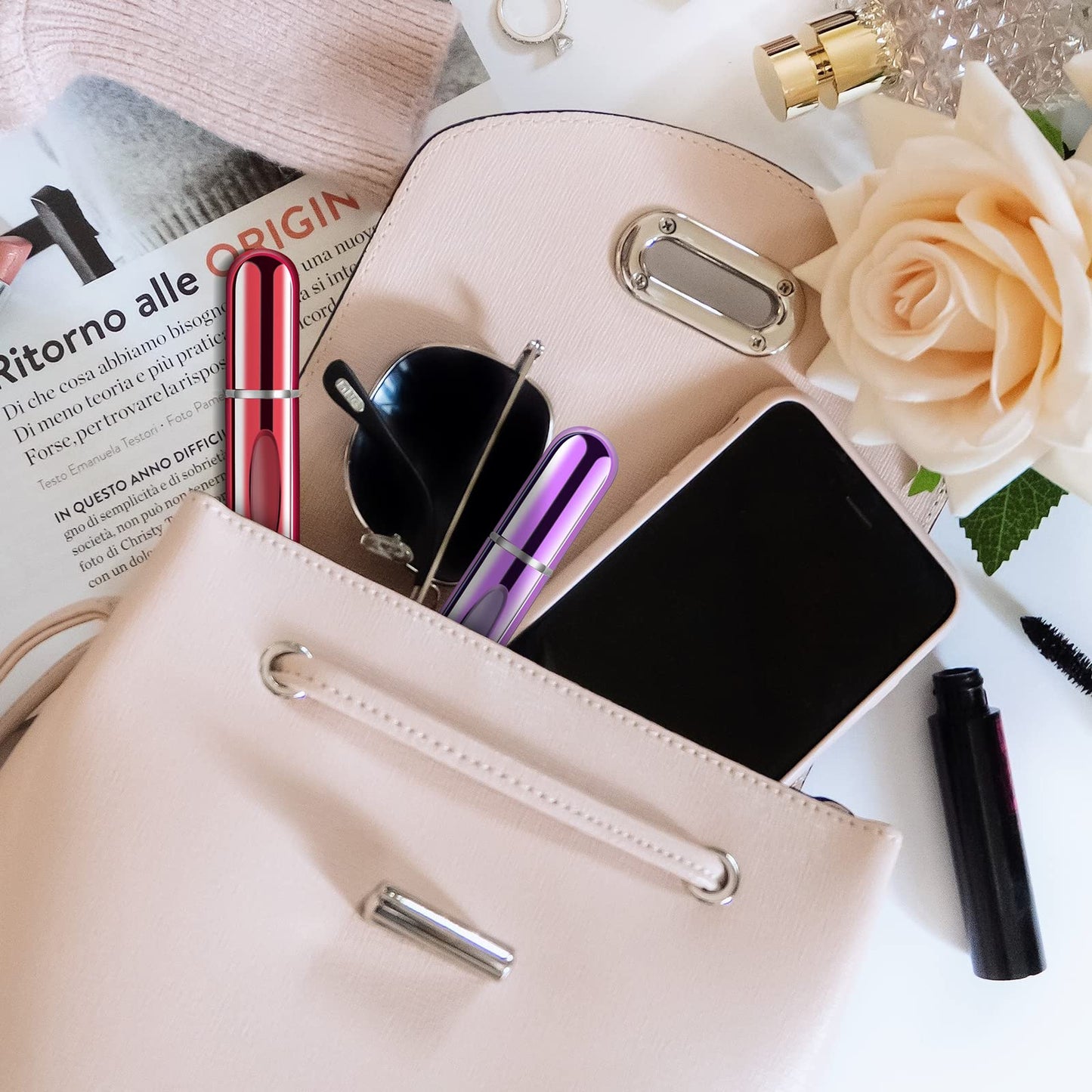 Yamadura Portable Mini Refillable Perfume Bottle, Atomizer Spray, Travel Scent Pump Case