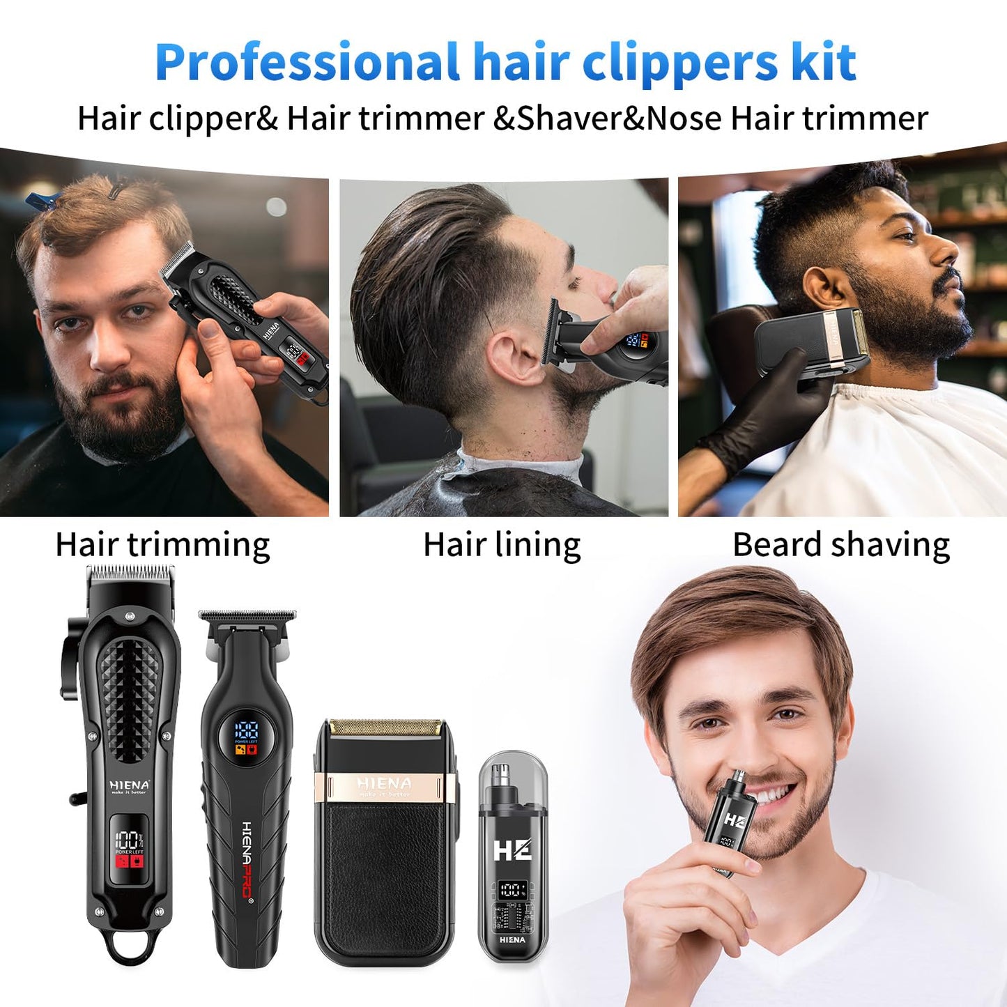 HIENA PRO Cordless Hair Clippers for Men, Barber Kit