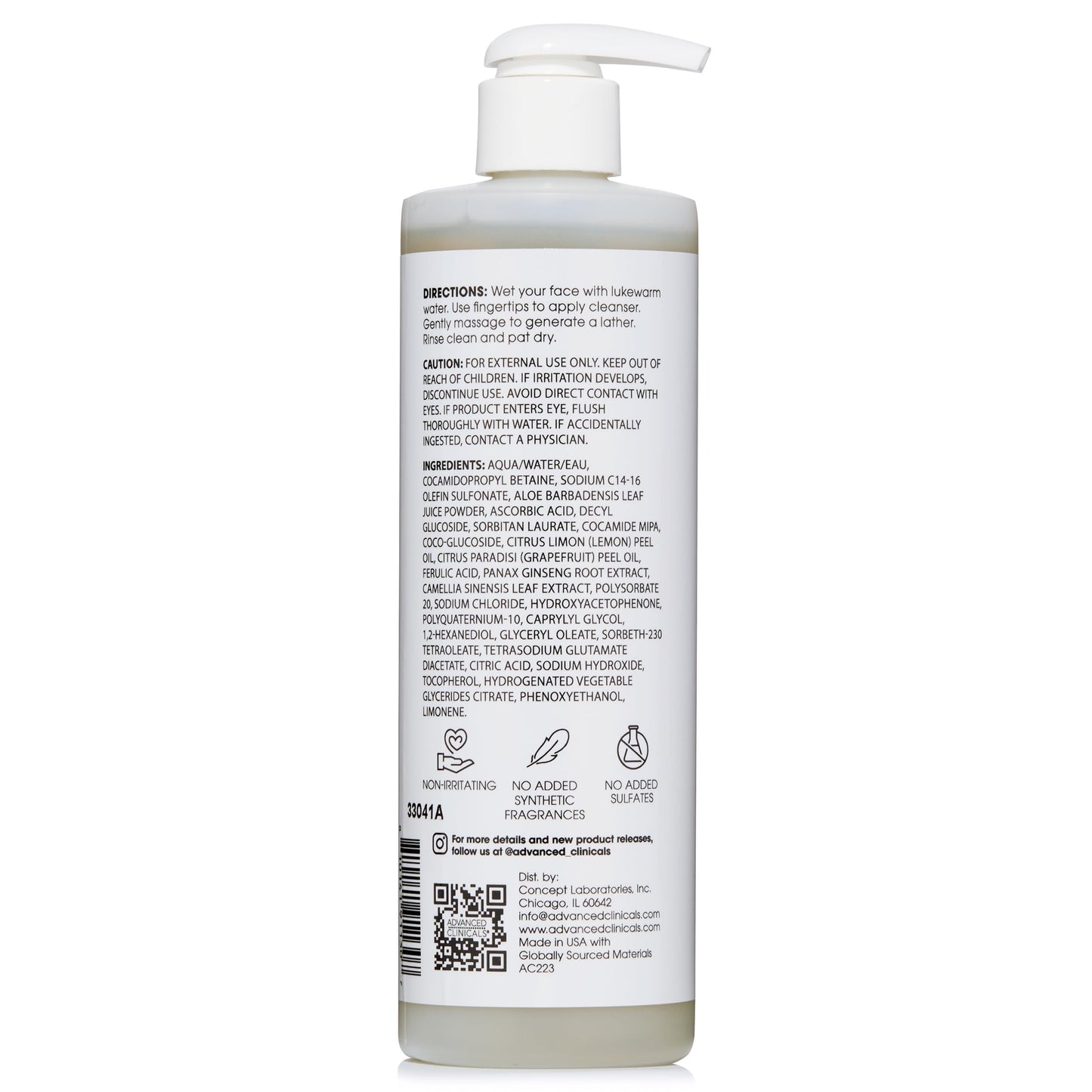 Advanced Clinicals Gentle Vitamin C Face Wash For Women & Men | Citrus Scented Gel Facial Cleanser Soap | Aloe Vera + Ferulic Acid Hydrating Foaming Wash For Cleansing Dirt & Oil, Large 11.75 Fl Oz