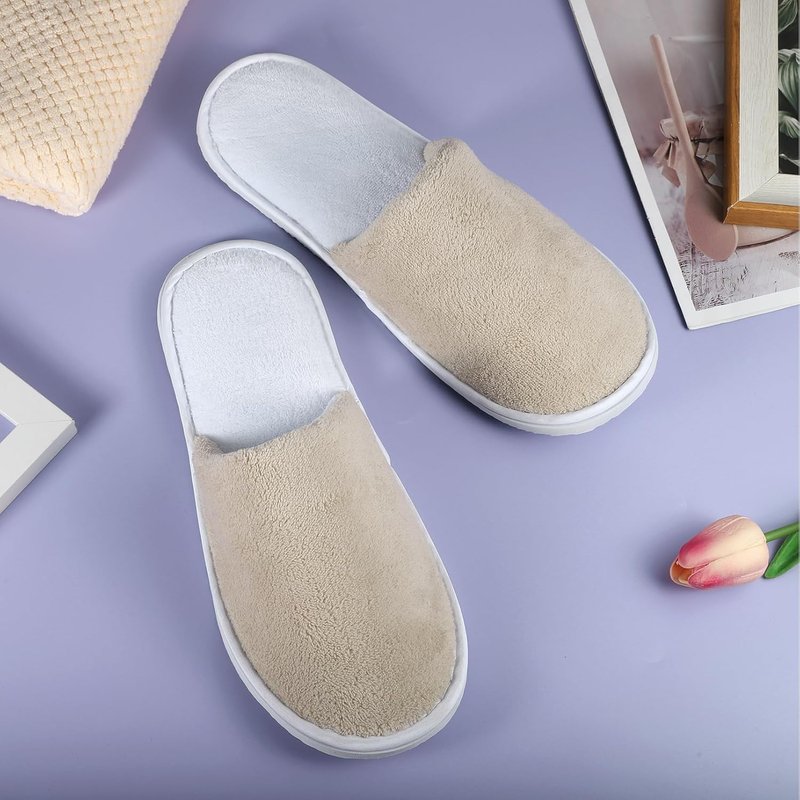 Disposable Spa Slippers - Grey Closed Toe Non-Slip Coral Fleece | 12 Pairs for Hotels & Home Use