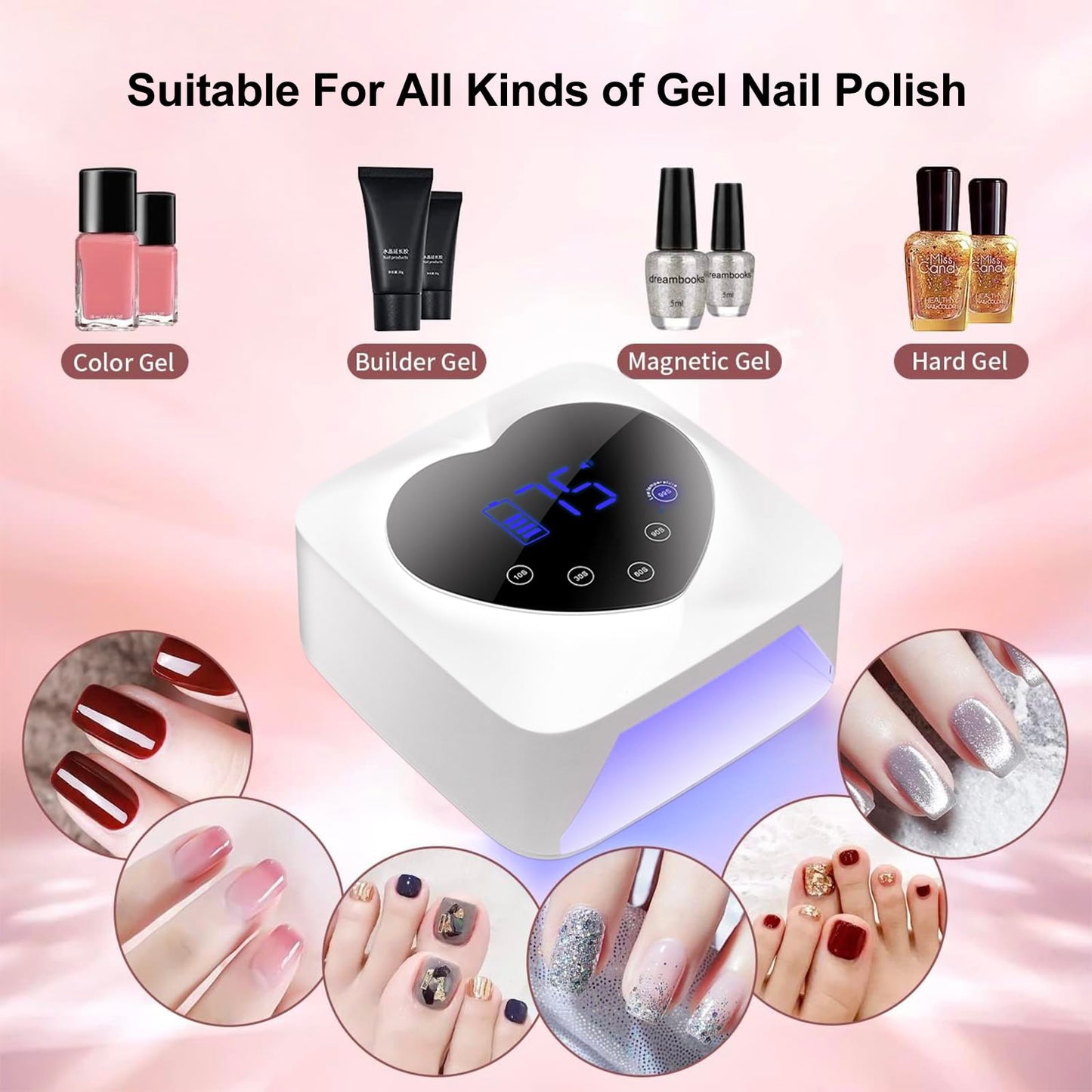 UV LED Nail Lamp Cordless 72W Portable Nail Dryer Light Rechargeable UV Light for Gel Nails Polish/Acrylic,Fast Curing Gel Polish Lamp with 5 Timer Smart Sensor,Nail Art Drying Tools for Home Salon