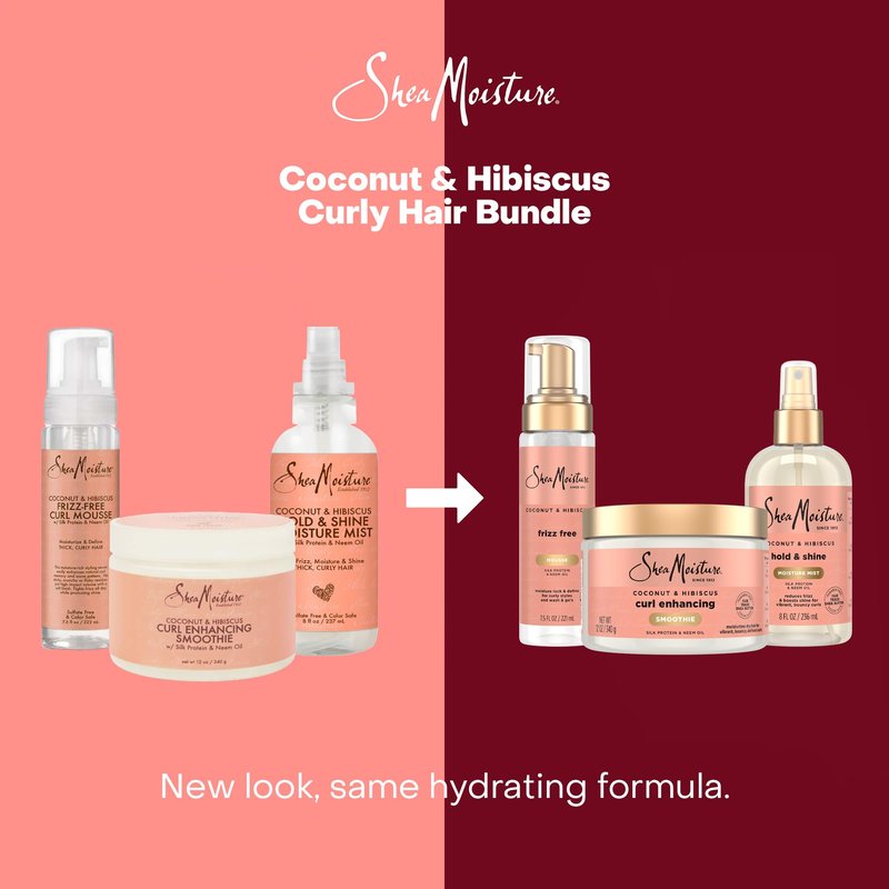 SheaMoisture Curl Care Bundle, Coconut & Hibiscus, Locks Enhancing Smoothie, Hold & Shine Moisture Mist, Frizz Free Mousse for Curly Hair, Wavy Styles, Natural