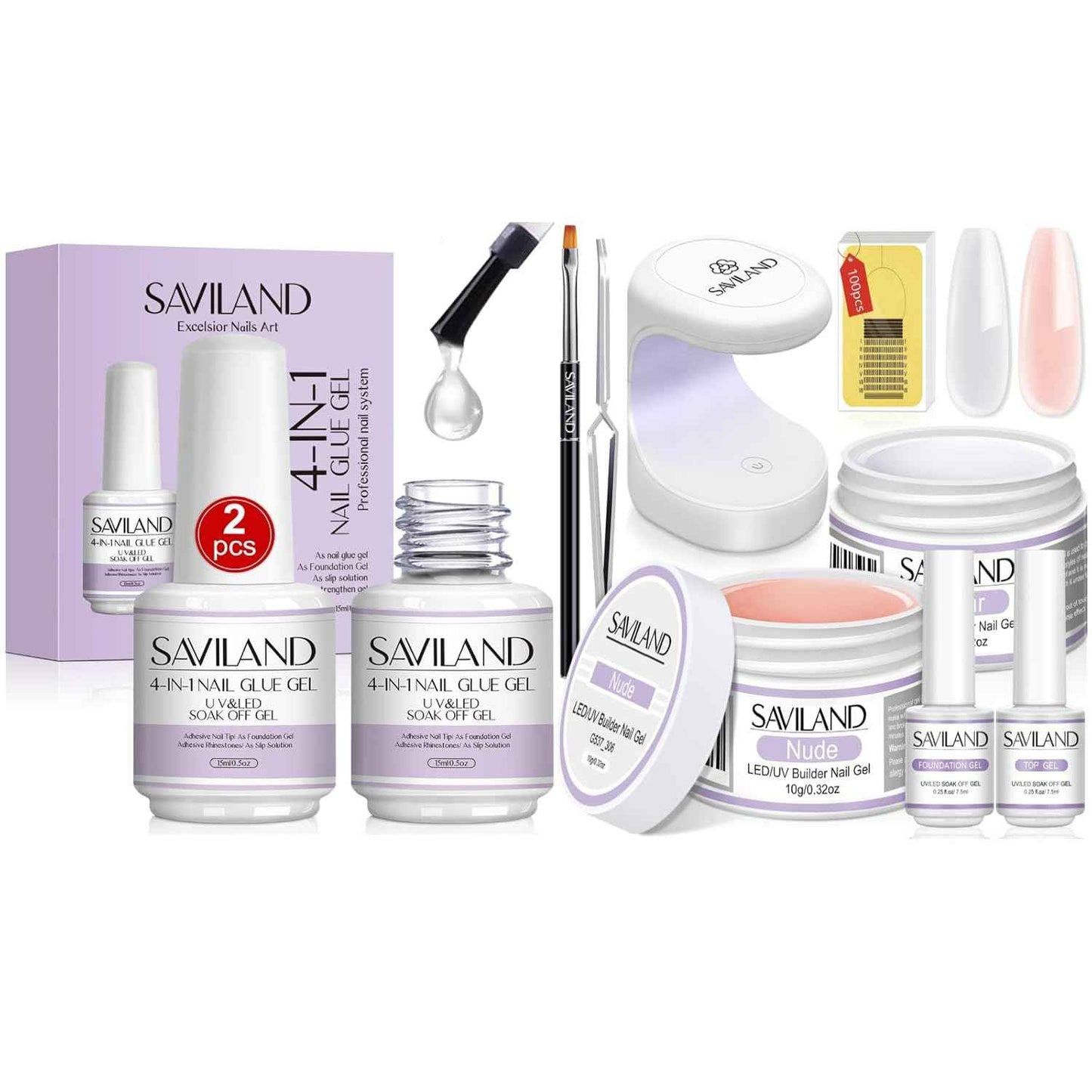 Gel Nail Glue Kit - 2pcs 15ML Clear & Nude Nail Strengthening Extension Gel