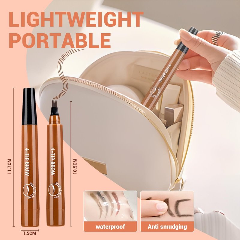 Microblading Eyebrow Pencil, Magic Eyebrow Contouring Pencil with a Micro-Fork Tip, 3D Waterproof 4 Tipped Eyebrow Pen for Hair-like Brows Makeup Effect for Women (02 Dark Brown)