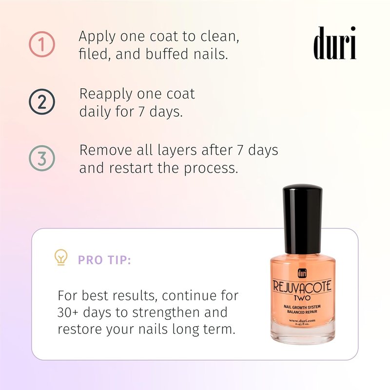 Duri Rejuvacote 2 Nail Growth Base & Top Coat - Strengthening Nail Hardener for Peeling & Fragile Nails | 15ml