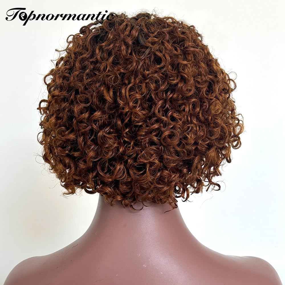 Topnormantic Pixie Cut Short Curly Wigs for Black Women Human Hair #1b/30 13x4 Transparent Glueless Lace Front Wigs Pre Plucked with Baby Hair Brazilian Virgin Hair Ombre Color Curly Bob Wigs 6 Inch