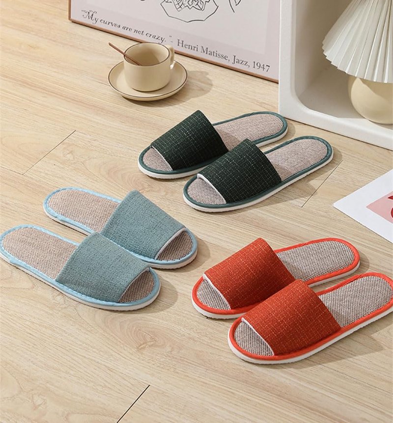 CYlovinho 5-6 Pairs Spa Slippers, Non Slip Disposable Open Toe Slippers for Guest, Washable Reusable Linen slippers for Women Men, House, Indoor, Bathroom, Bedroom, Hotel, Medium-Large