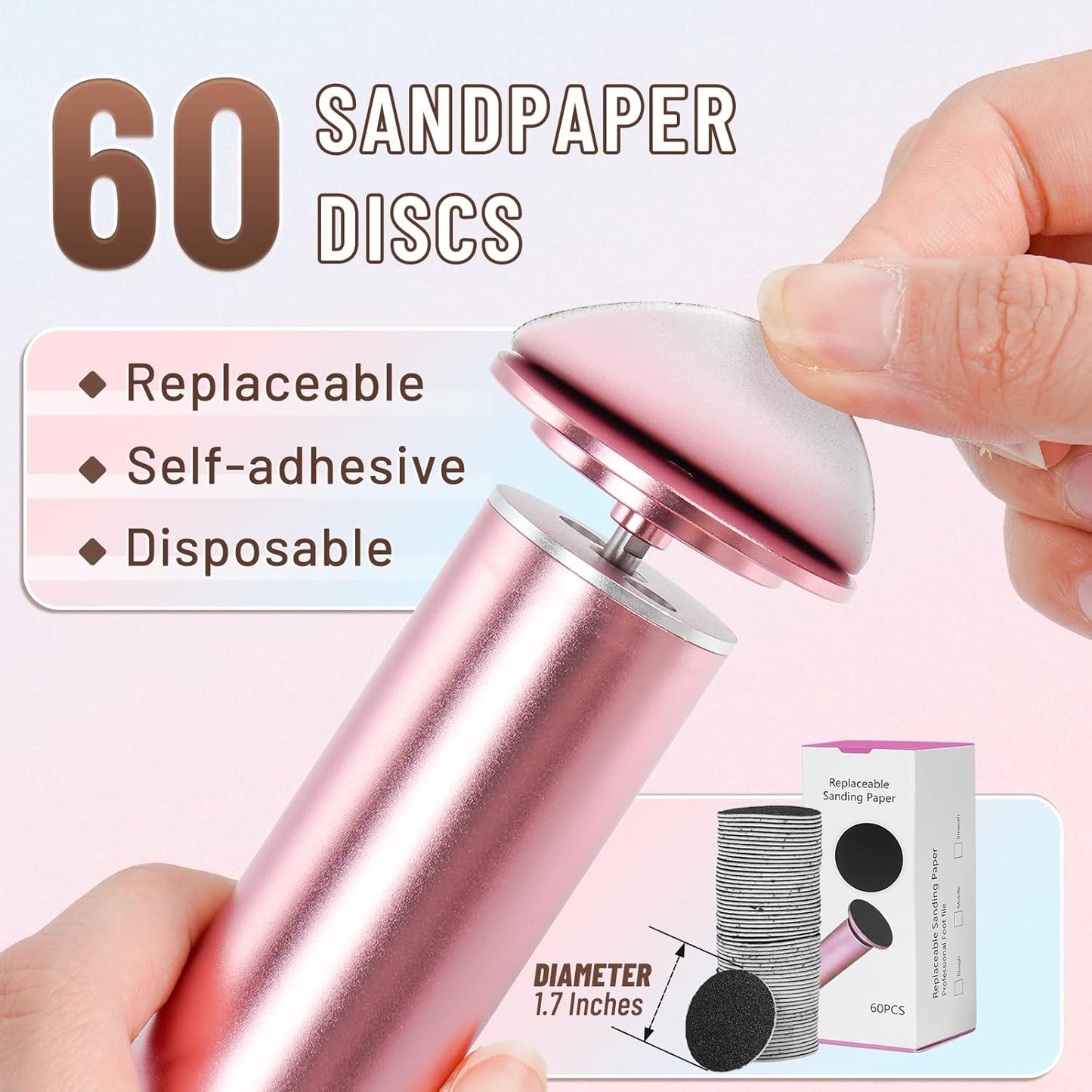 Professional Electric Foot File Callus Remover - Pedicure Tool with 60 Sandpaper Discs for Smooth Feet