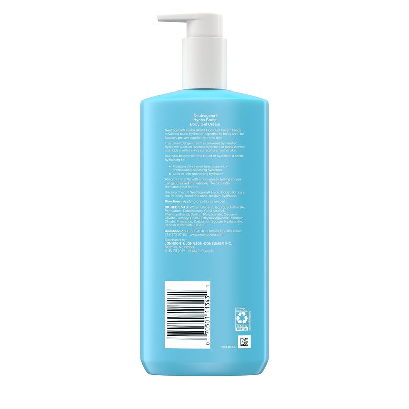 Neutrogena Hydro Boost Body Gel Cream, Hydrating Body Lotion with Hyaluronic Acid for Normal to Dry Skin, Hyaluronic Acid Lightweight Moisturizer, 16 oz, 2 Pack