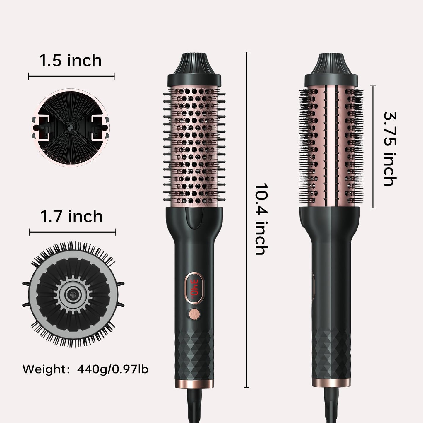Thermal Brush, 1.5 Inch Heated Round Brush for Blowout Look, 30s Fast Heating Curling Brushes with 10 Temp Settings,Negative Ions & Ceramic for Volumizing, Travel Hair Styling Tool,Rose Gold