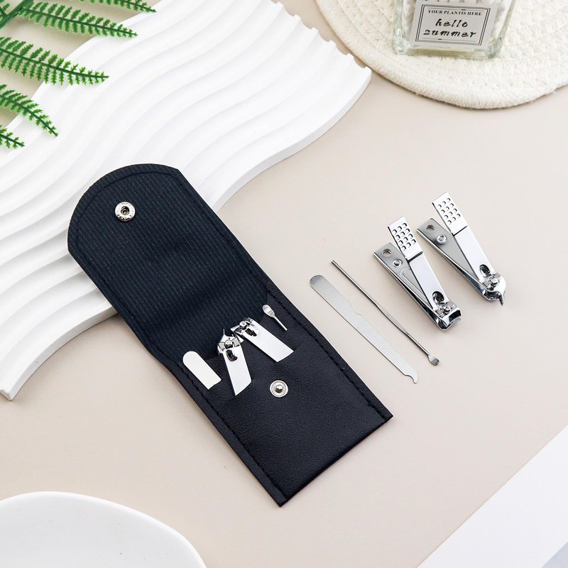 HAIFOTRVA 10 Sets Finger Nail Clipper Set Bulk,4 in 1 Black Adult Stainless Steel Travel Manicure Kit with Case Individually Wrapped Nail Clippers Bulk for Homeless,Hotel,Charity