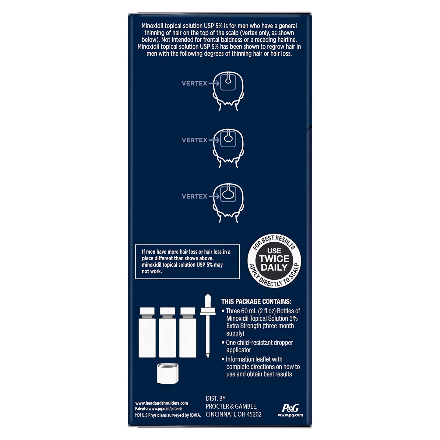 Head & Shoulders Scalp X 5% Minoxidil Hair Regrowth 2x Daily Leave-On Treatment for Men's Thinning Hair & Hair Loss, 3-Month Supply, 2 Fl Oz Each, (Set of 3)