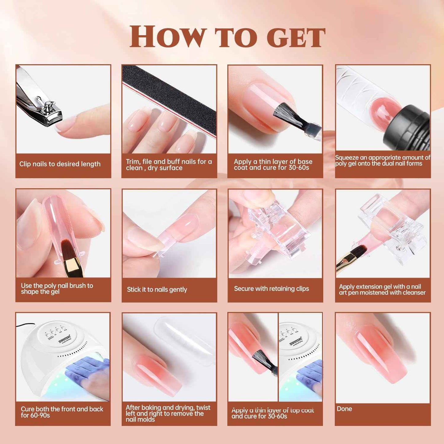 14PCS Poly Gel Nail Extension Kit - Includes 10ML Gel Top & Base Coat Set
