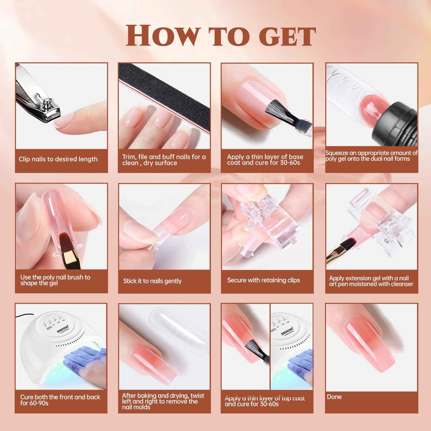 14PCS Poly Gel Nail Extension Kit - Includes 10ML Gel Top & Base Coat Set